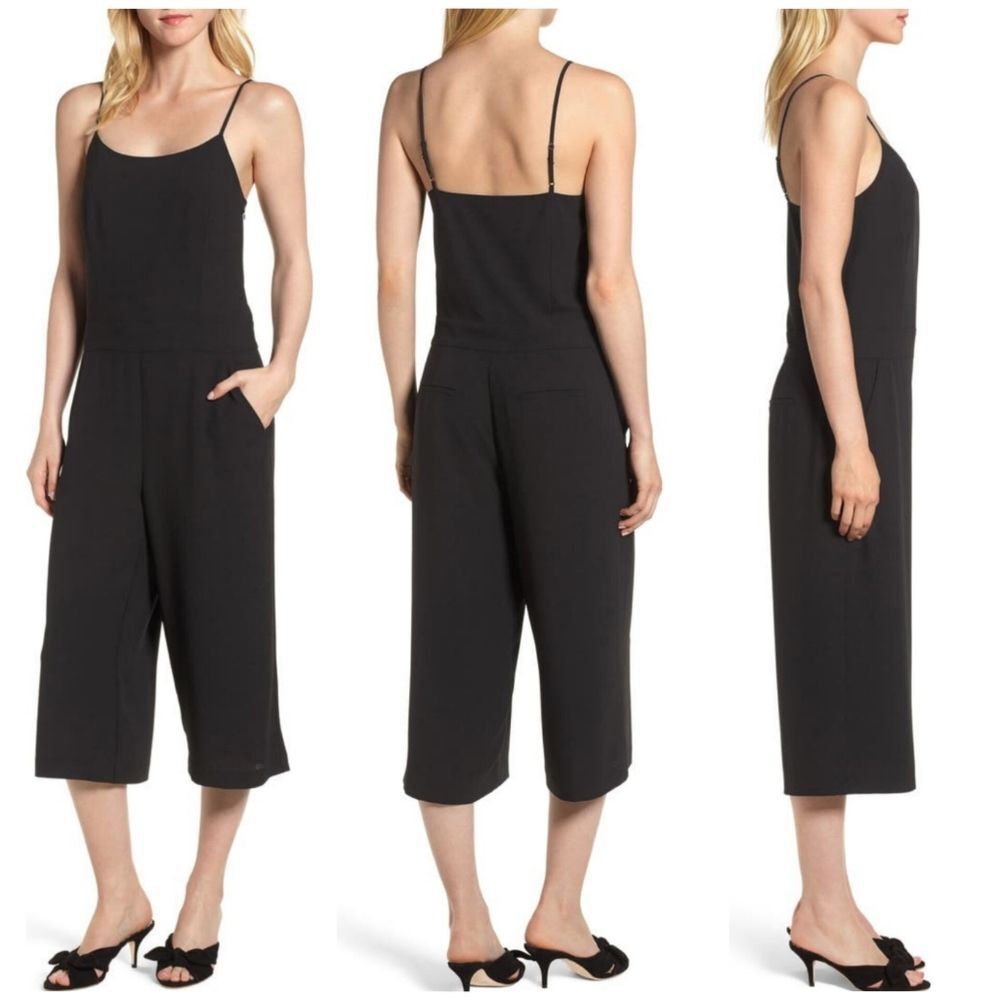 1. STATE Spaghetti Strap Culotte Black Cropped Wide Leg Jumpsuit XS